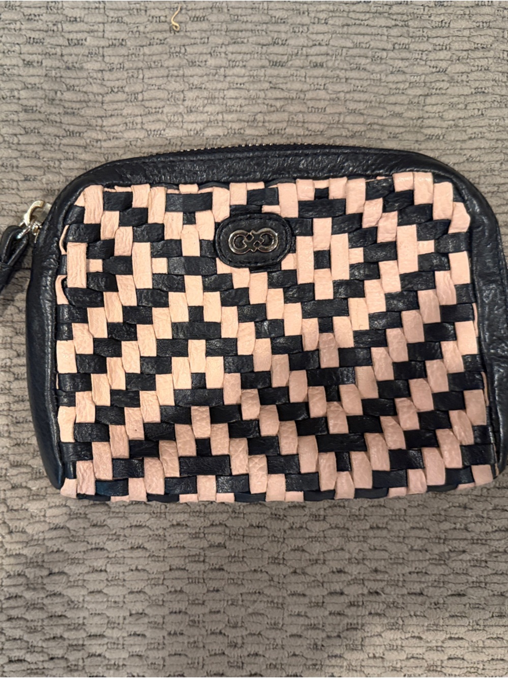 Cole Haan Black and Blush Woven Leather Wristlet